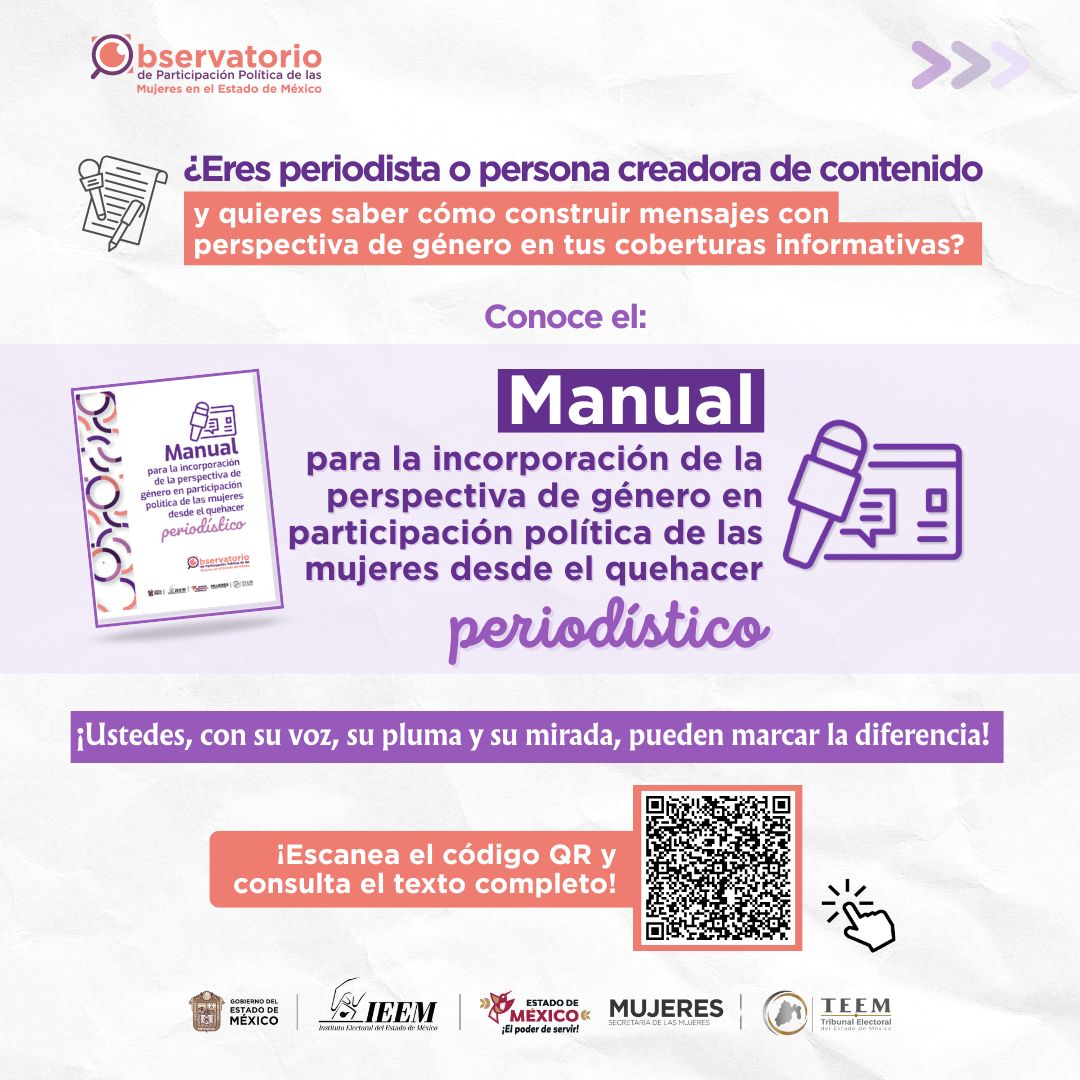 ¿Eres periodista o creas contenidos y quieres realizar coberturas informativas con perspectiva de género? 
¡Conoce el Manual para la incorporación de la perspectiva de género en participación política de las mujeres desde el quehacer periodístico!

👉🏻 bit.ly/3UkJAnG