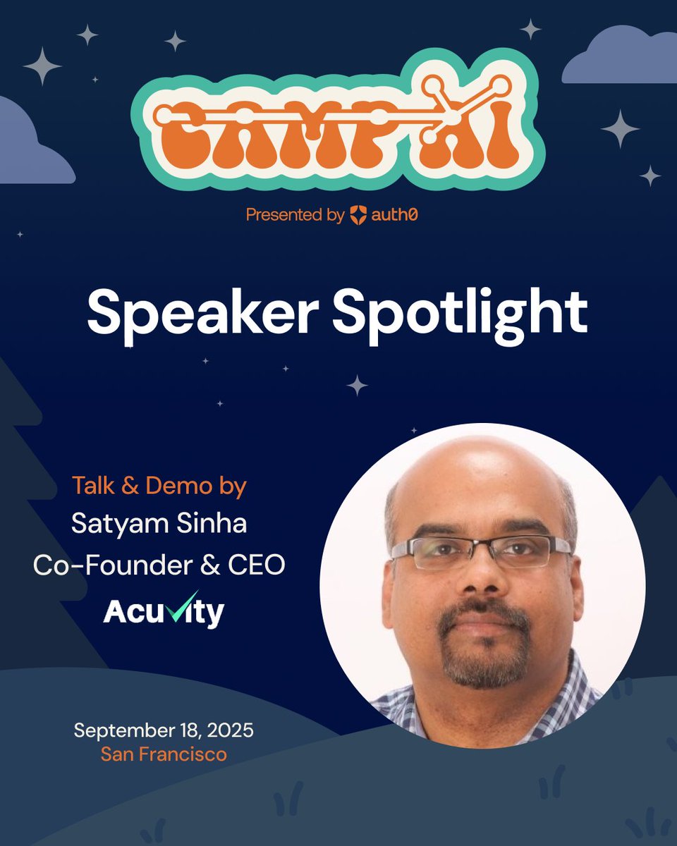 auth0's tweet image. 🔐 Securing GenAI isn’t just about models.

At #CampAI, Satyam Sinha (CEO, @AcuvityAI) shows how to lock down endpoints → cloud, secure agents, &amp;amp; keep enterprises compliant.

Don’t miss “Securing #GenAI – from Endpoints to the Cloud” 👇
📩 bit.ly/4lbaBol #BuildWithAuth0