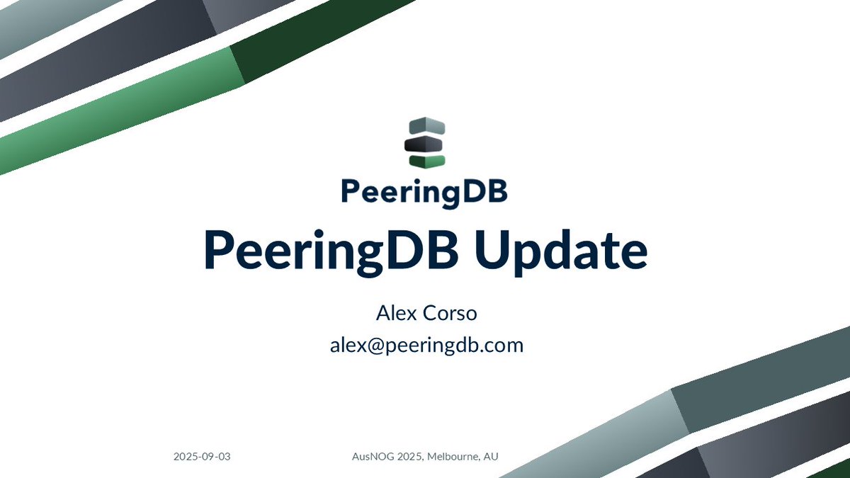 PeeringDB (@peeringdb) on Twitter photo We're at #AusNOG2025 next week! <a href="/CorsoAlexandre/">Alexandre Corso</a> will be giving a PeeringDB Update on Wexnesday afternoon. Come talk to us!
ausnog.net/events/ausnog-…
#peering #interconnection We're at #AusNOG2025 next week! <a href="/CorsoAlexandre/">Alexandre Corso</a> will be giving a PeeringDB Update on Wexnesday afternoon. Come talk to us!
ausnog.net/events/ausnog-…
#peering #interconnection