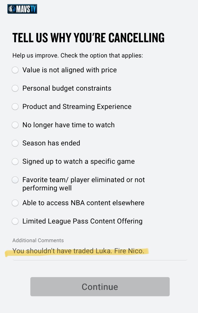 Mathdrmitchell's tweet image. Canceled Mavs TV subscription. Gotta let em know why.  
@dallasmavs 
@NicoHarrisonGM 
#FireNico 
I miss you @luka7doncic