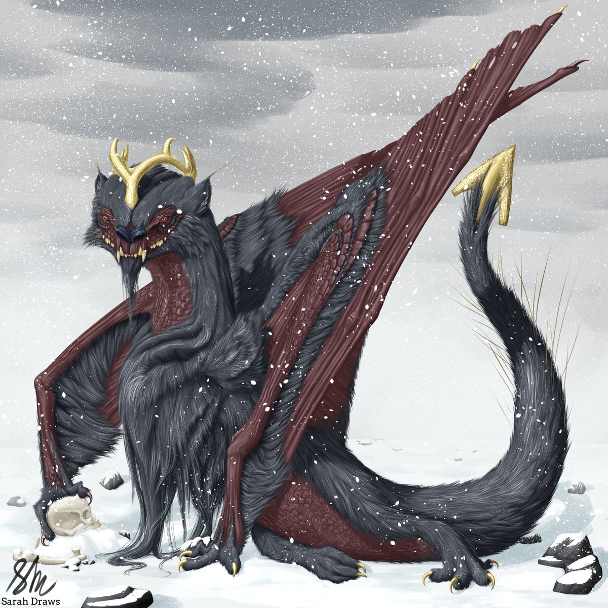 Sarah_Draws8's tweet image. Color concept 3 for my 4th #Smaugust dragon.
Black, gold, and red. 🖤💛❤️

#dragonart #dragondesign #creaturedesign #fantasycreature