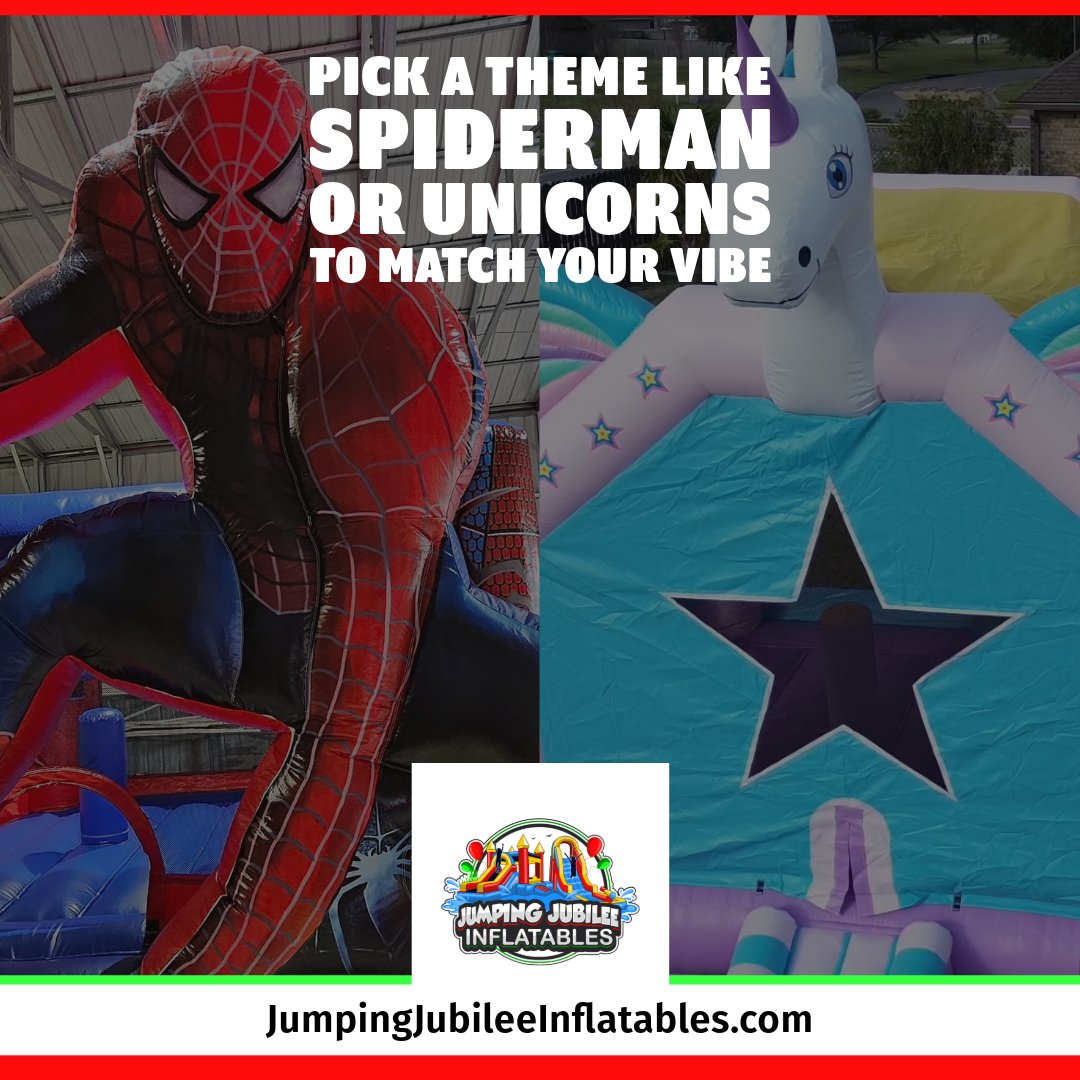 jj_inflatables's tweet image. 🦄 Pick a theme like spiderman or unicorns to match your vibe. 

The Best Inflatable Rentals in Loxley: jumpingjubileeinflatables.com  

🌟 Themed Parties make everything more fun!

#InflatableRentals #PartyPlanning #EventGoals