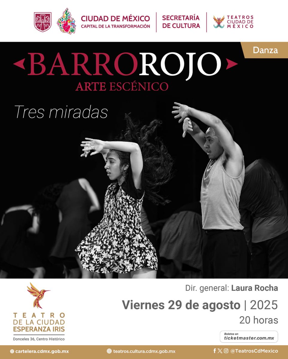 artes_promo's tweet photo. Pases dobles viernes 8 p.m 
Teatro de la Ciudad Esperanza Iris
Barro Rojo tres miradas

1 retwittear 
2 nombre completo 
3 a quién vas a invitar?
4 recuerden compartir fotos del evento 
5 los que tengan ❤️ media hora antes en la mesa de cortesías y ganaron en #Promo_Artes https://t.co/ecx0KE8RPt