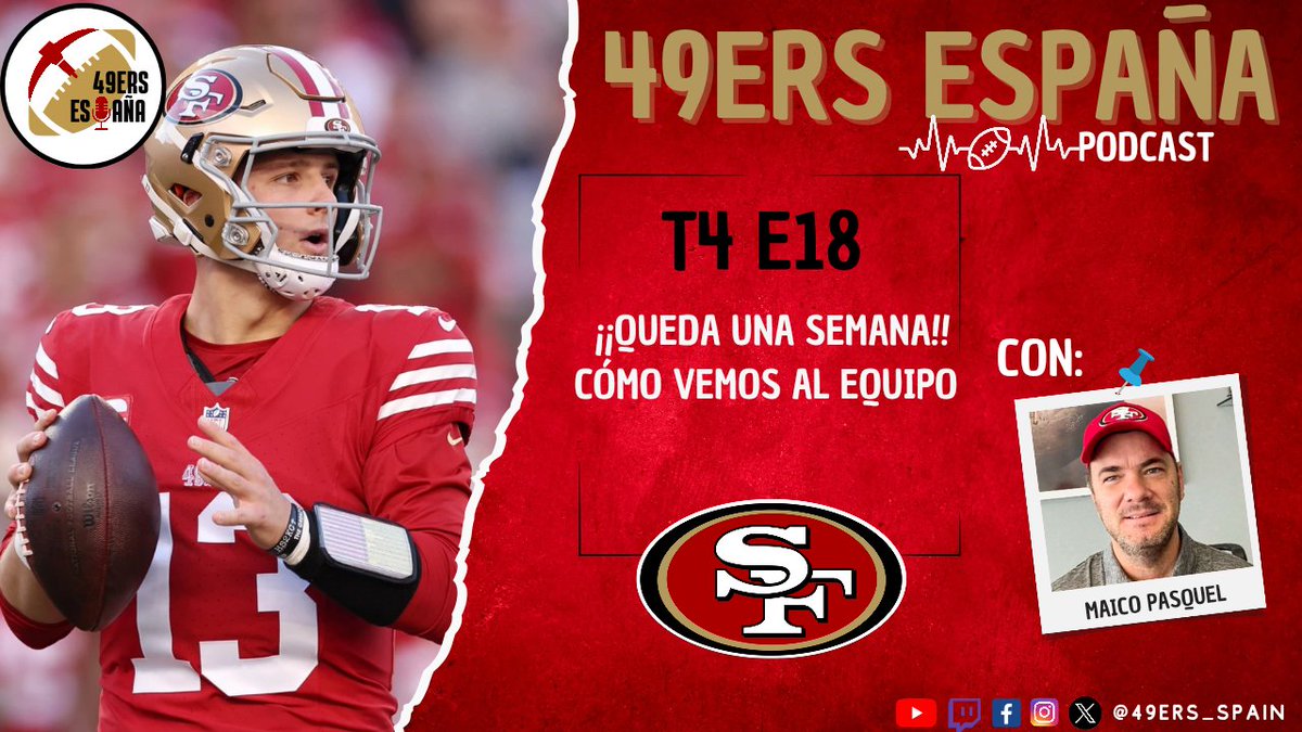 🎙️49ers España 𝗣𝗼𝗱𝗰𝗮𝘀𝘁🎙️ 
📽️ T4 E18
📆 20 de agosto 
⌚18:30🇪🇦/10:30🇲🇽
📍#Youtube ⤵️

📍#Twitch ⤵️
twitch.tv/49ers_spain

Por fin tenemos roster de 53 para iniciar la <a href="/NFL/">NFL</a>. Comentamos todo esto y la actualidad de <a href="/49ersESP/">49ers en Español</a> con el gran <a href="/maicopasquel/">Maico Pasquel</a>

#49ersESP