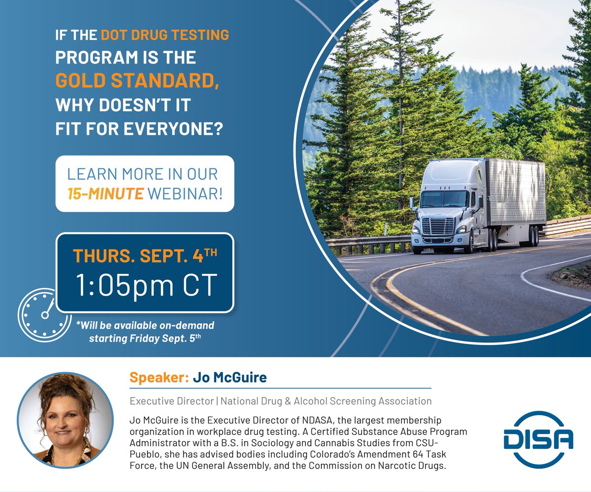 DISAGlobal's tweet image. ❔ If the #DOT #DrugTesting Program is the gold standard, why doesn&apos;t it fit for everyone? 

👉 Learn more in our upcoming *15-minute* #webinar presented by Jo McGuire - DOT vs. Non-#DOTPolicies: Differences that Make a Difference.

➡ Register here: lnkd.in/gEdkpDxm