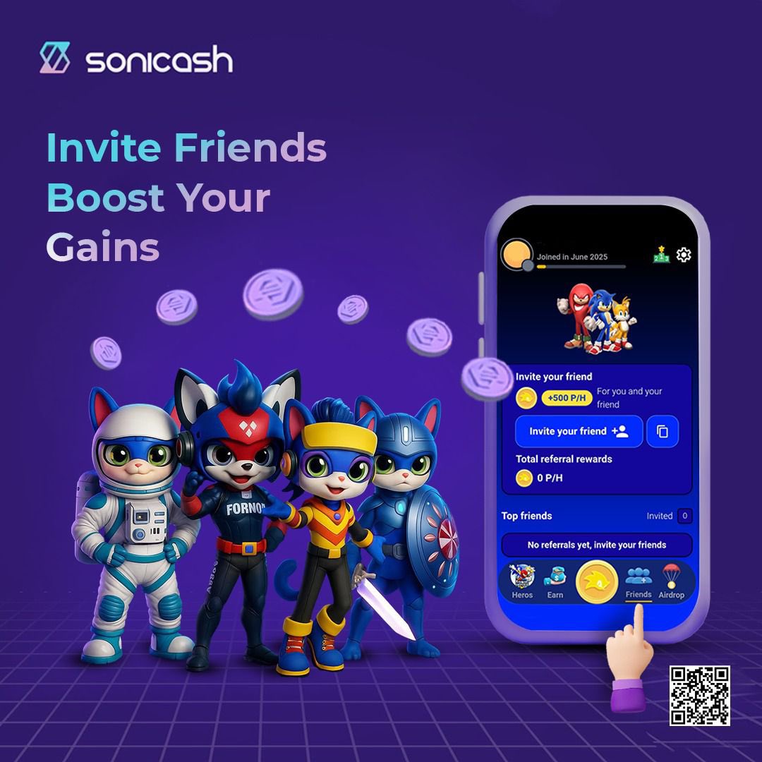 🔹Share Sonicash, and let the earnings multiply. 💰 
The more friends you bring, the bigger your rewards.👥
Invite your friends to Sonicash now and claim your reward:
🔗 t.me/sonicashgame_b…

#SoniCash #Referral #BlockchainFuture #CryptoRewards #Cryptocurrency #CryptoGames