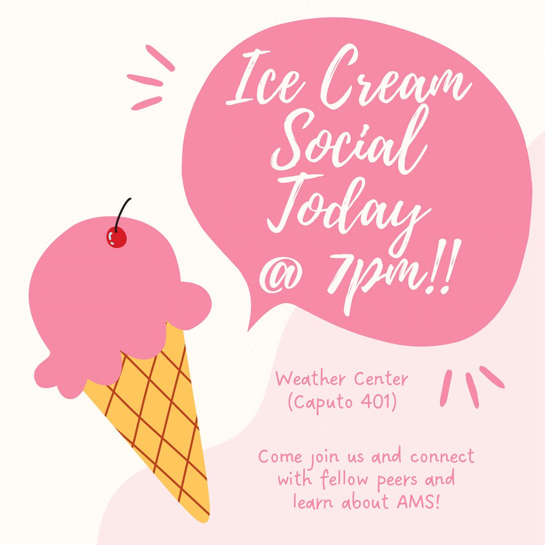 TONIGHT!!! Come join us in with weather center for some FREE ice cream and connect with your fellow peers along with learning about AMS!! Can’t wait to see you all there!!