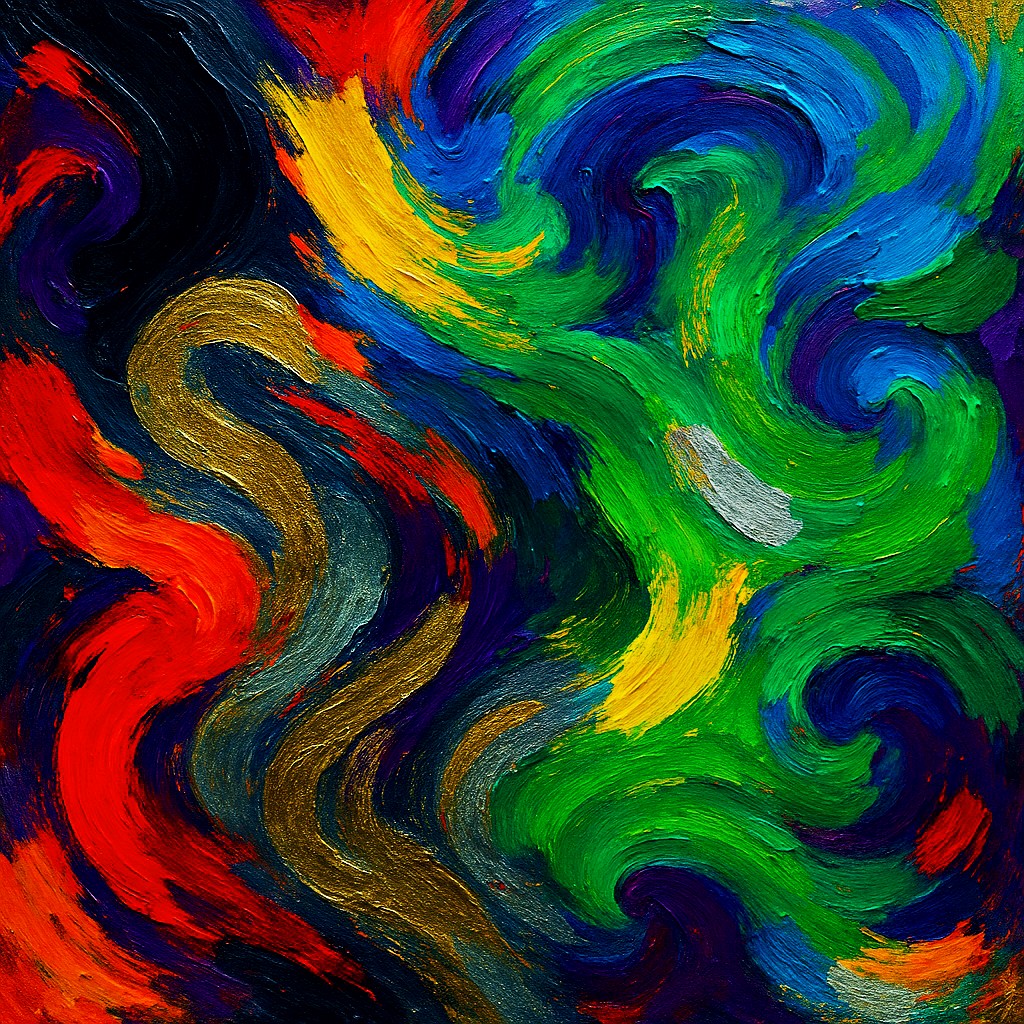 PositivePBD's tweet image. Artwork: Prismatic Chaos
A vibrant collision of colors—black, red, green, purple, yellow, blue, gold, silver, white, and orange—dance across the canvas in swirling forms and bold contrasts. Metallic tones catch the light, weaving through vivid hues to create a dynamic sense of…