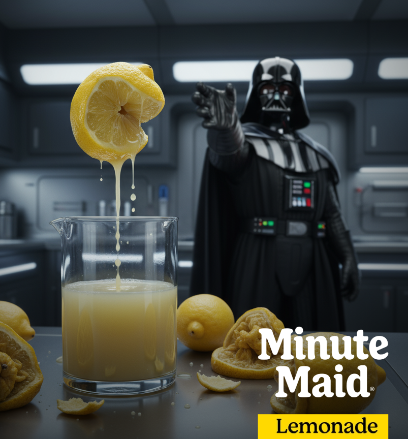 davidlillo's tweet image. I had been trying to make this ad for a while, but I couldn&apos;t get the results I wanted. Today, I finally created it.  🍋🍌 @freepik #GoogleNanoBanana @javilopen #AI 

“May the Juice be with you.”