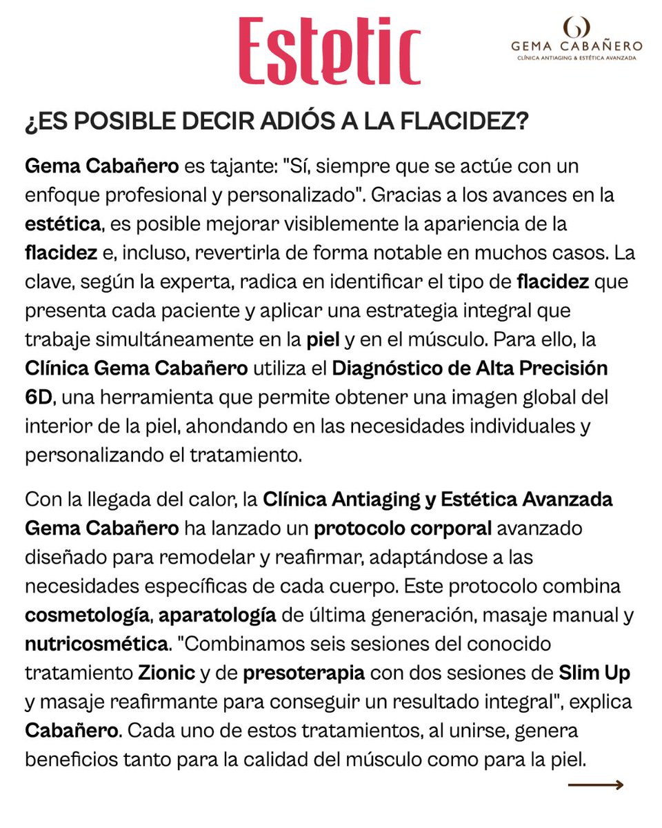 La flacidez es uno de los grandes retos estéticos y no todas son iguales. Así lo ha explicado Gema Cabañero a Con Salud, donde ha compartido las claves para combatir cada tipo de flacidez: dérmica, muscular y ligada al tejido graso.
