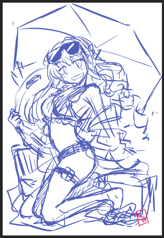 ブルアカ水着みたいにヴィネットっぽいのでもいいかもしれないっていうラフ絵 
