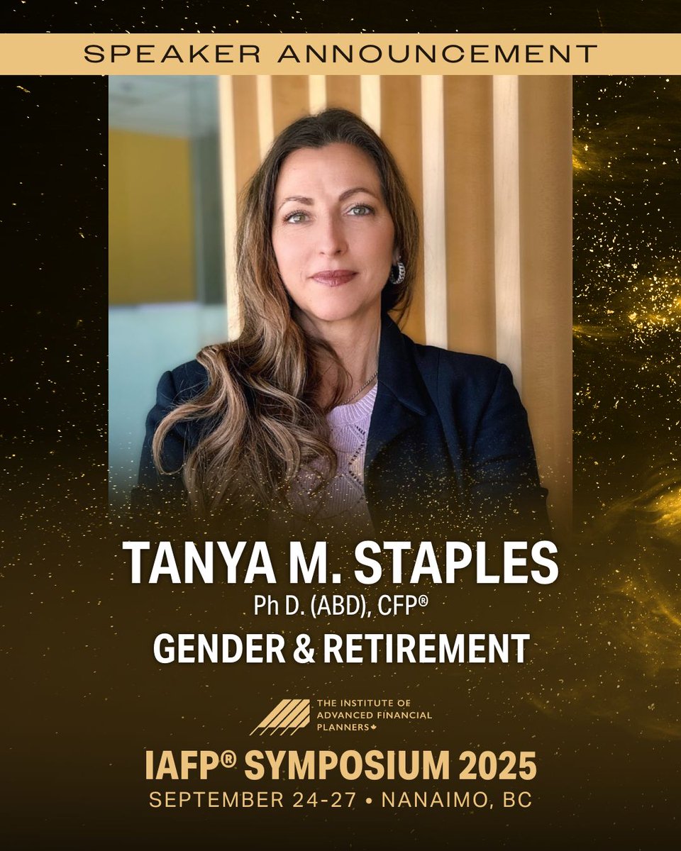 AdvancedPlanner's tweet image. Retirement Realities
Women manage trillions—but are often less prepared for retirement.
Tanya Staples, Ph.D. Candidate, M.A., CFP®, explores how gender, life stage & risk perception shape financial behaviour.
Don’t miss this thought-provoking session.
🔗 iafpsymposium.ca