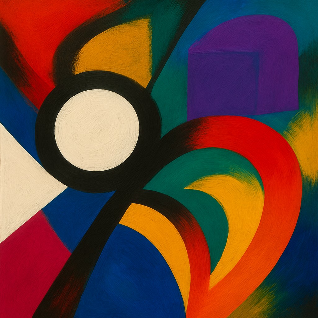 PositivePBD's tweet image. Artwork: Vibrant Geometric Harmony🎨
This enhanced abstract artwork bursts with bold, dynamic energy, showcasing a symphony of geometric and fluid forms. A central white circle outlined in black anchors the composition, while arcs of red, gold, and orange sweep outward in…