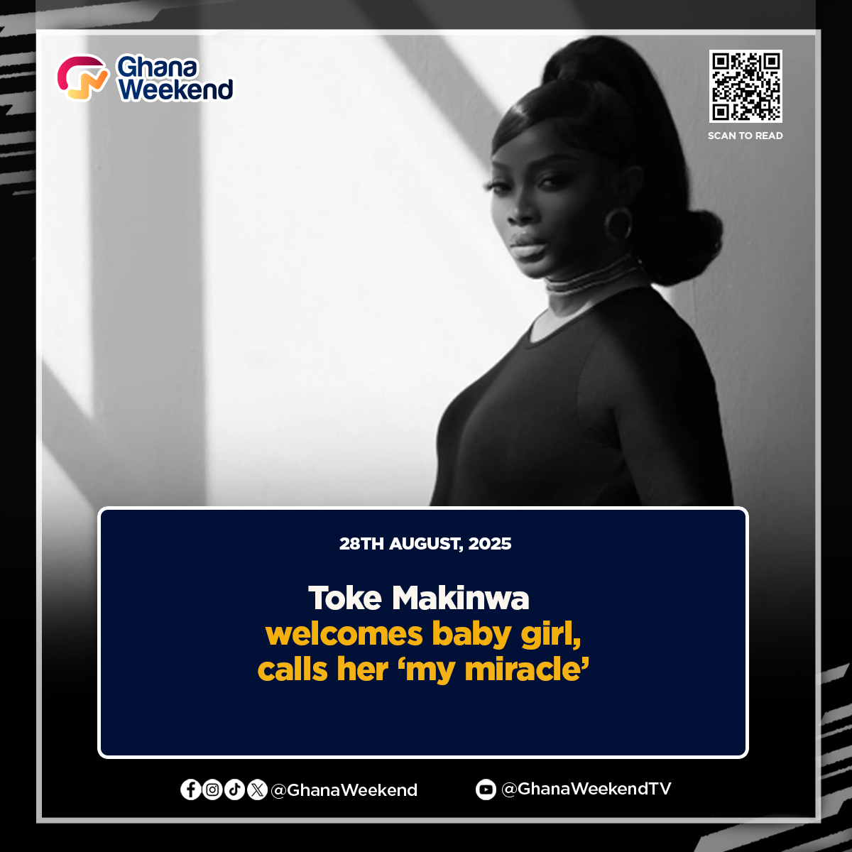 Toke Makinwa welcomes baby girl, calls her ‘my miracle’

[Read more]
ghanaweekend.com/2025/08/28/tok…

#GhanaWeekend