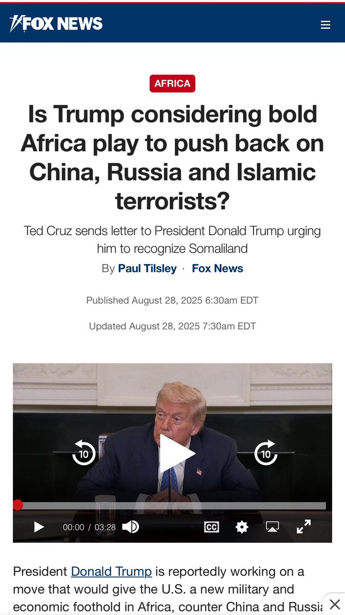 Maydhalaalis's tweet image. Very interesting article by @paultilsley in @FoxNews quoting Senator @SenTedCruz: &quot;There is a very real opportunity that President Trump will recognize Somaliland during this administration.&quot;

My key takeaway: while the State Department repeats the familiar line about “respecting…