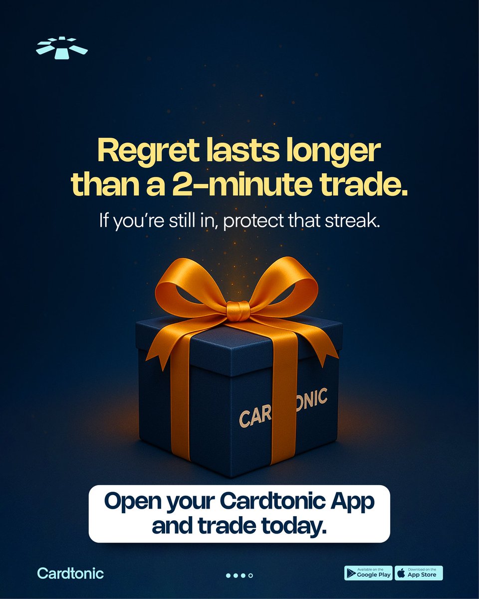 cardtonic's tweet image. Don’t loose guard ohh, you have just 3 days to go!⏳

Head to the Cardtonic app now and trade your gift cards so you don’t miss out on the gift box. 😌😌
#Usecardtonic #streakchallenge #giftcard #sellgiftcard