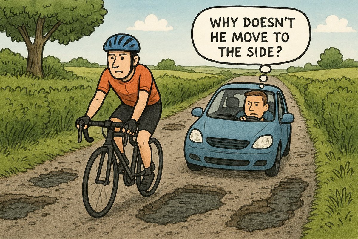If you're out riding this weekend, please remember that your safety ALWAYS  trumps driver convenience.

Some drivers complain about cyclists taking primary position on country roads, but there's usually good reason for this - potholes can be lethal for cyclists.

Stay safe 🙏