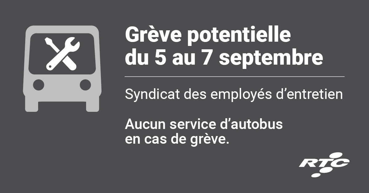 En cas de grève, aucun service ne sera prévu du 5 au 7 septembre. rtcquebec.ca/medias/communi…