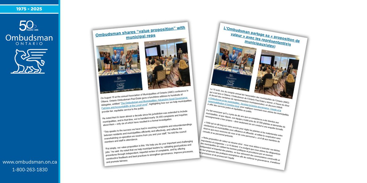 Ontario Ombudsman (@ont_ombudsman) on Twitter photo August newsletter: Ombudsman shares value proposition with municipalities and presents Good Governance Award at AMO conference, and more: ow.ly/YUsX50WNCXh August newsletter: Ombudsman shares value proposition with municipalities and presents Good Governance Award at AMO conference, and more: ow.ly/YUsX50WNCXh