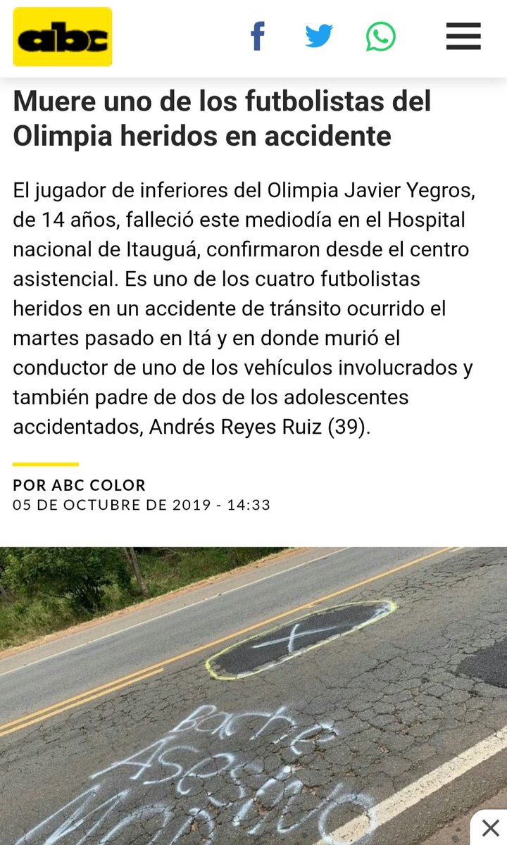 ¿Se acuerdan del accidente causado por un bache y en el que se murió un adolescente jugador de las inferiores del Olimpia? 

Bueno, la justicia condenó al <a href="/mopcparaguay/">MOPC Paraguay</a> a pagar una indemnización a la familia de Alex Javier Yegros, quien tenía apenas 14 años. Les cuento el caso.