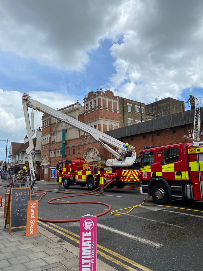 An aerial ladder platform in Southend at the scene of a fire
