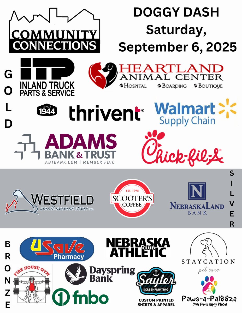 CommConnLC's tweet image. We&apos;re so grateful for the generous sponsors of #DoggyDash2025! Your support directly funds our key programs, providing vital resources &amp;amp; positive role models for youth &amp;amp; families in our community.
Register: platteriverfitness.com/doggy  #platteriverfitnessseries #CommunityConnections