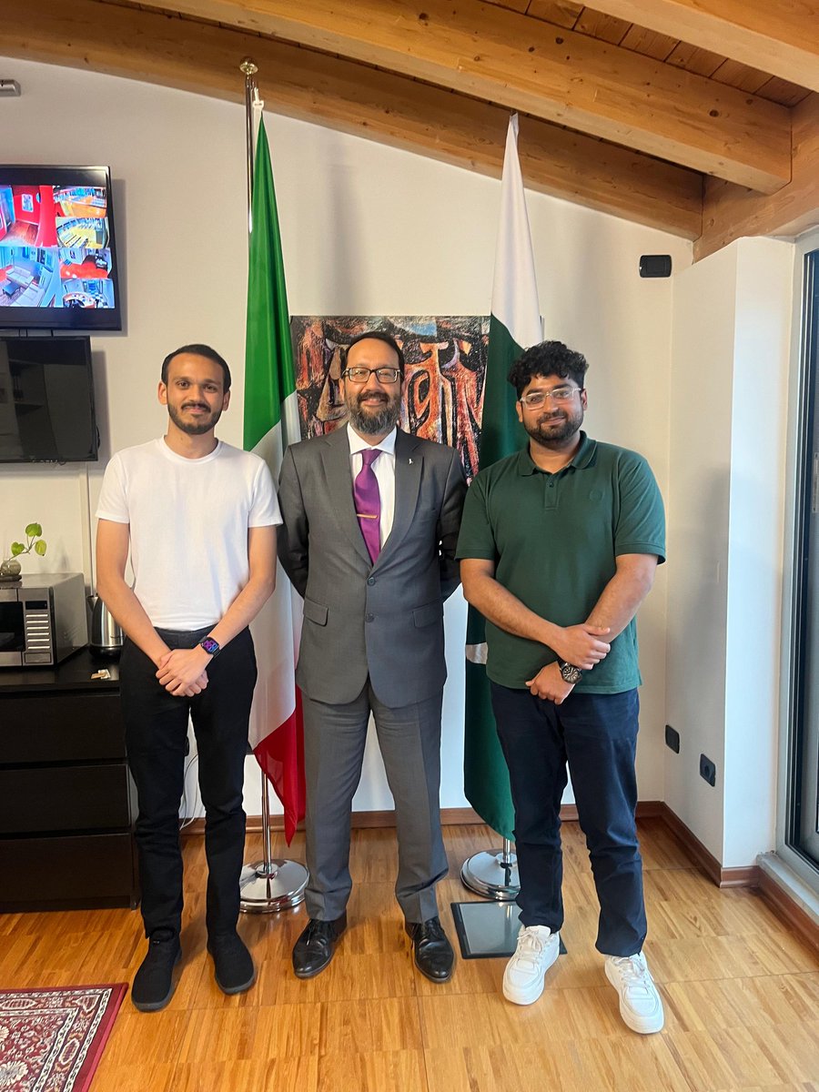 It was a pleasure to meet with Pakistani students Hanan &amp; Usama from University of Turin in my office. We discussed opportunities for cultural &amp; cognitive  activities &amp; issues the students face here in Italy. It was a breath of fresh air to meet these smart, bright young people