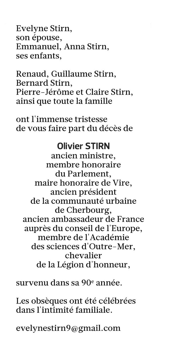 JFGuyot's tweet photo. #Décès de l’ancien ministre et parlementaire Olivier #STIRN, membre de l'Académie des sciences d'Outre-Mer 
(famille, Carnet @Le_Figaro) https://t.co/FGHmANq4Fv