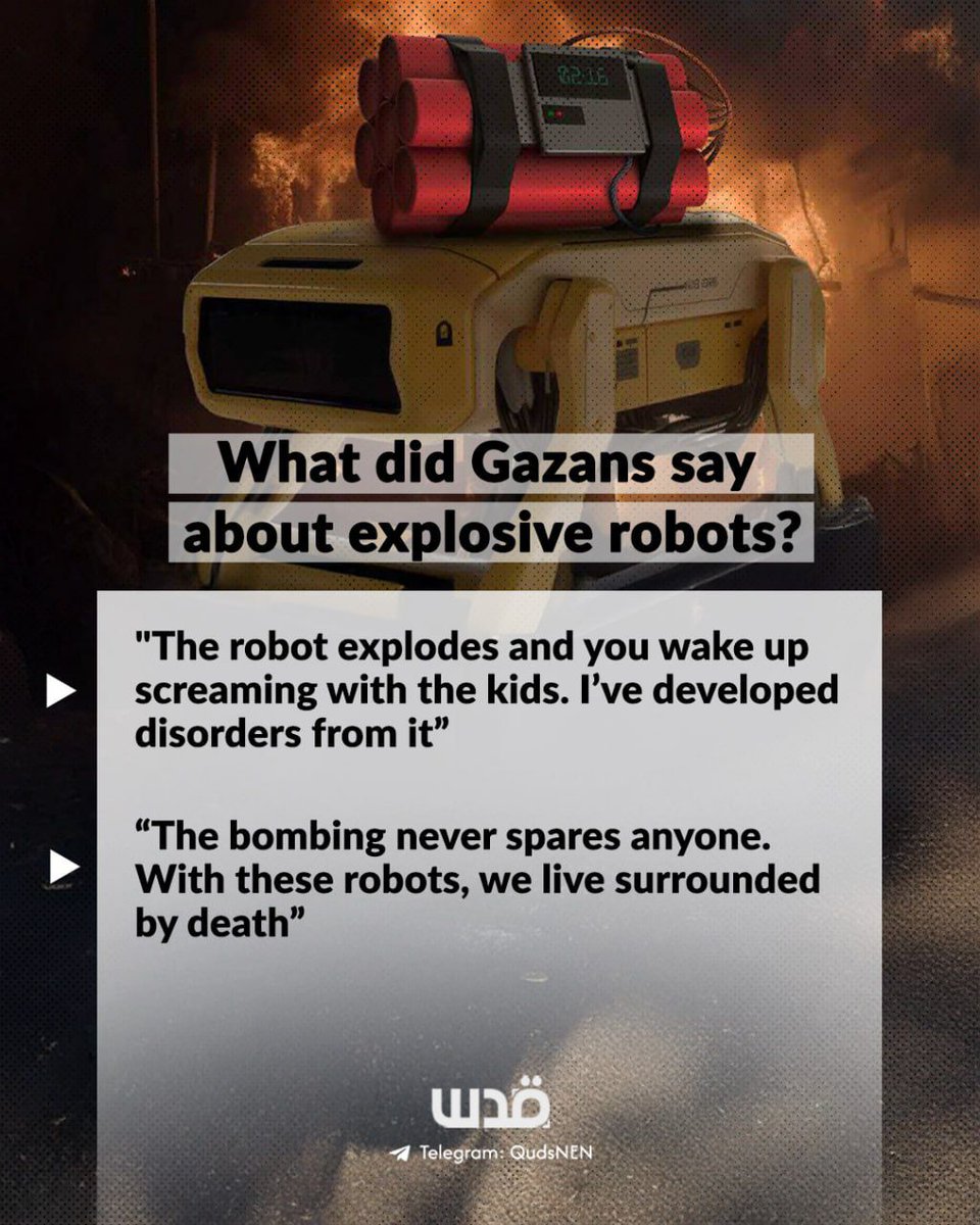 🇵🇸💔😥 Les habitants de Gaza racontent l'horreur des robots explosifs israéliens, décrivant des explosions plus fortes que des frappes aériennes, un ciel orange embrasé, des vitres brisées et des enfants hurlant de peur
Nombreux sont ceux qui affirment que cette menace⬇️