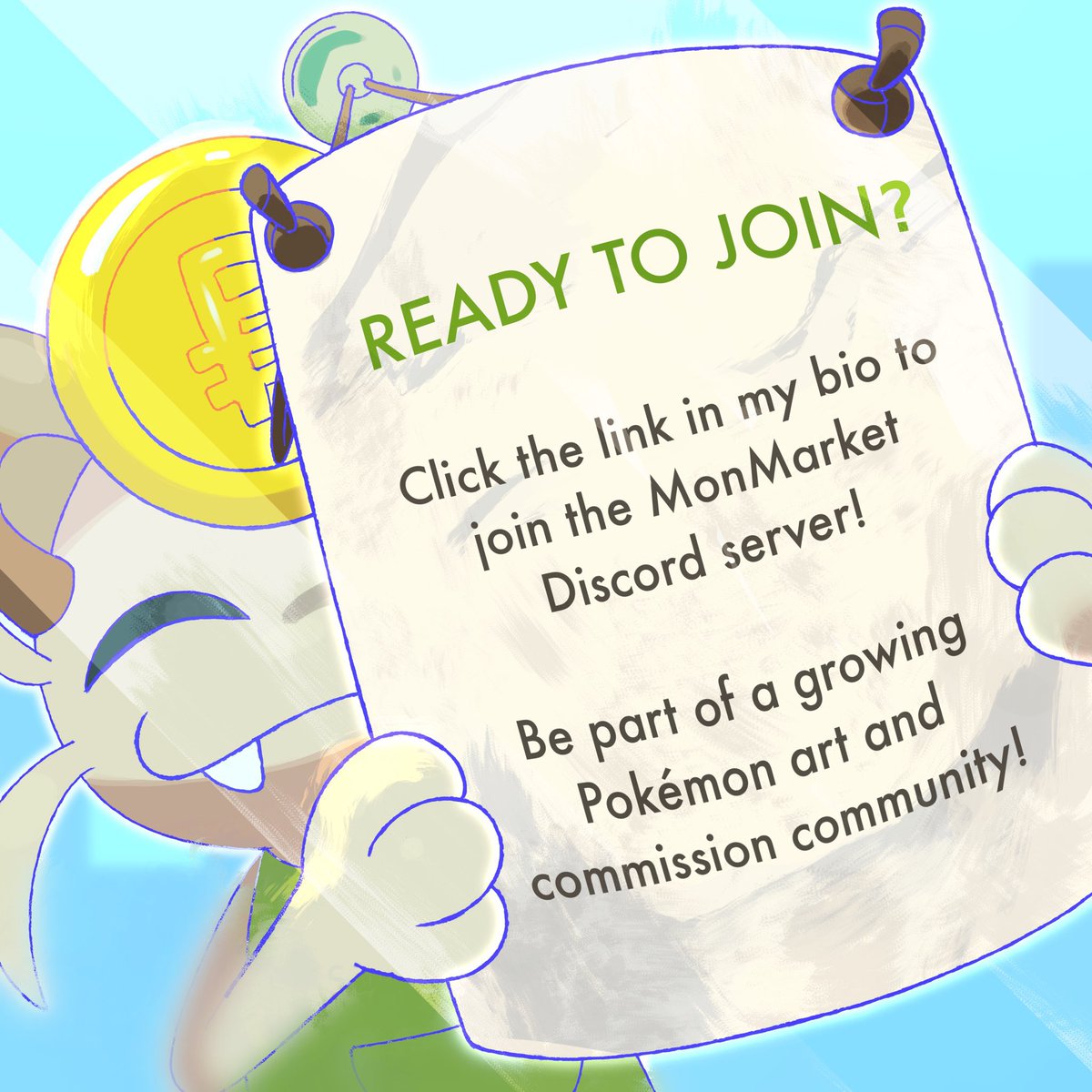 Looking for Pokémon artists or commissions?  Join MonMarket!⭐️

✨ Find Fakemon, Trainers, Sprites, &amp; more.
✨ Promote items like stickers &amp; digital brushes.
✨ Connect with artists &amp; clients in a supportive community.

#Pokemon #fakemon