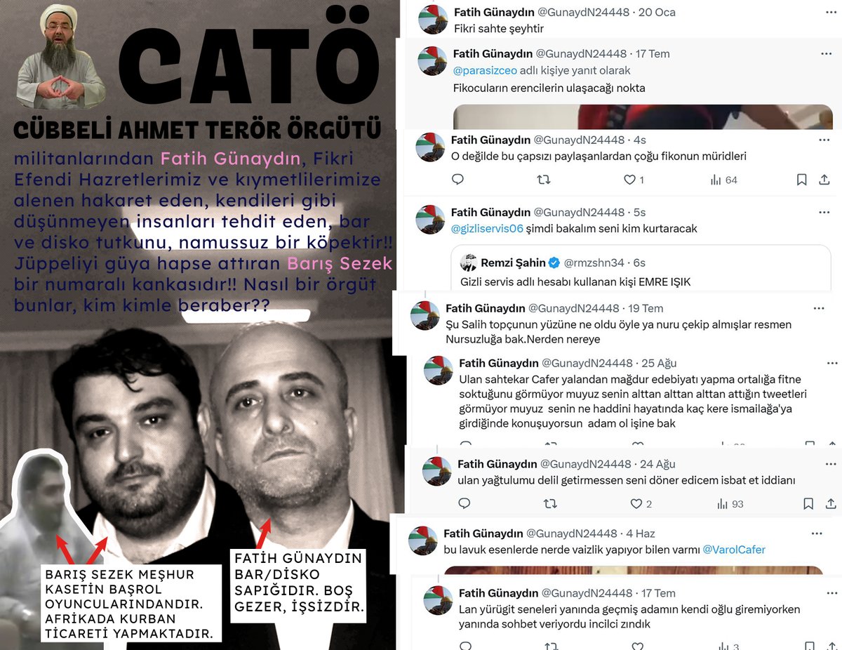 İfşalar başlamış, bizde birşeyler atalım dedik!! Cübbeli Ahmet Terör Örgütü {CATÖ} millitanlarından Fatih Günaydının dosyasını sunduk!! <a href="/gizliservis06/">GİZLİ SERVİS</a> ve <a href="/VarolCafer/">Mehmet Cafer Varol</a> profillerine yardımcı olalım istedik!! Fikri Efendi Hazretlerimize ve kıymetlilerimize saldıran köpeği tanıttık!!
