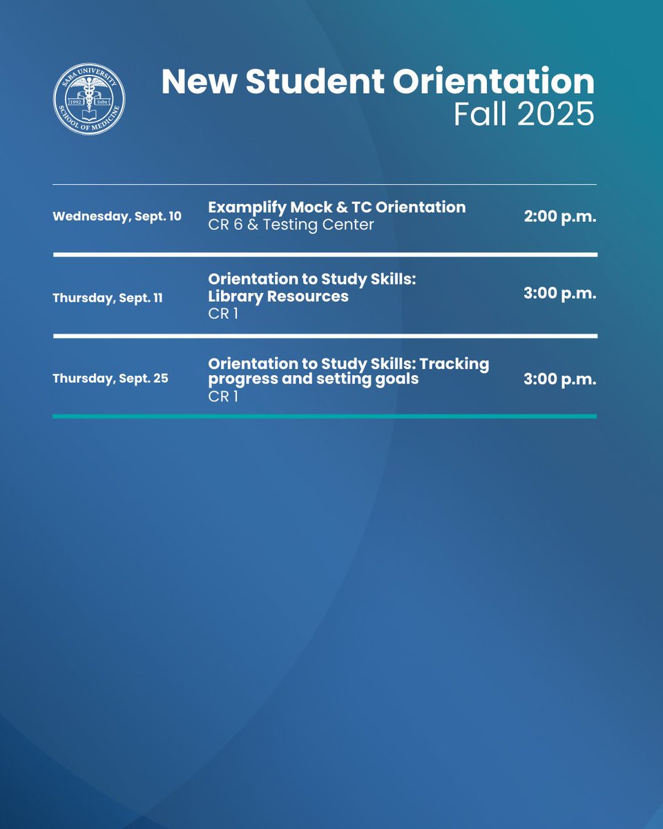 sabamedschool's tweet image. The countdown is on! 🎉

Orientation kicks off a new semester at #SUSOM, when you'll meet classmates, connect with faculty and start your medical journey on Saba. 🌴

#SabaMedSchool #FutureDoctor #WeAreSaba