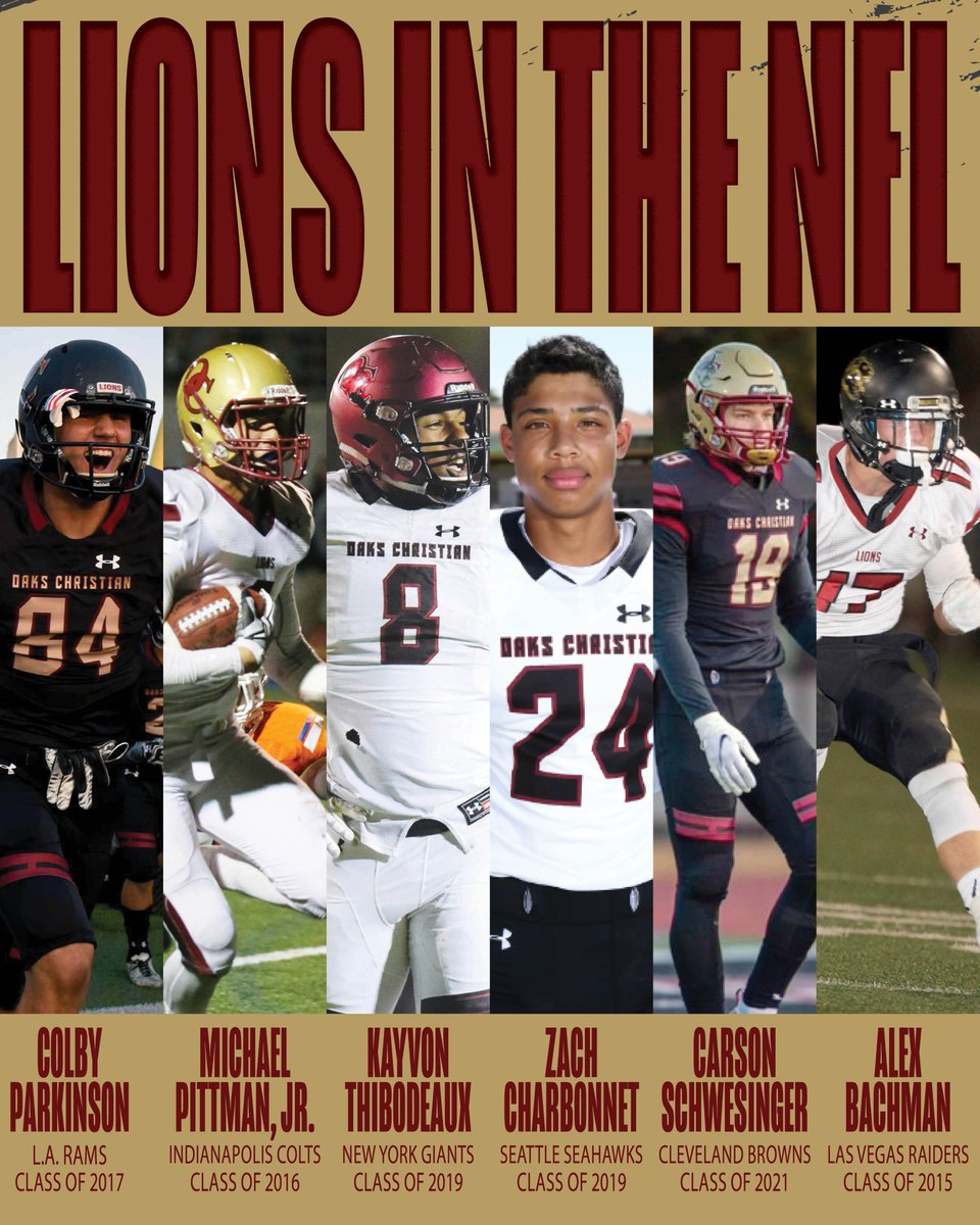 LIONS IN THE NFL
With NFL teams finalizing rosters on Aug. 26, Oaks Christian has six graduates on NFL rosters.