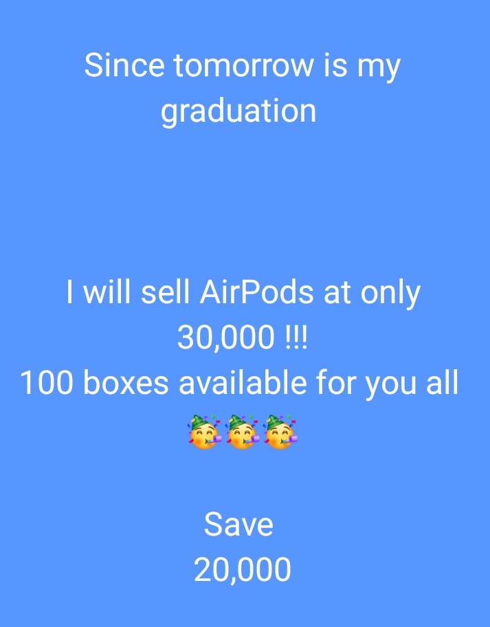 You might see this today or tomorrow 😊 But yeah! Sate sauzande ndithu... Ati ma pods apite moyo utsale🤝

+265 991 20 79 40 text or call him mukawafuna😊