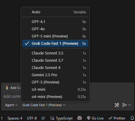 Well well, take a look at this!

Grok Code Fast 1 is available on GitHub Copilot 💪😎👊