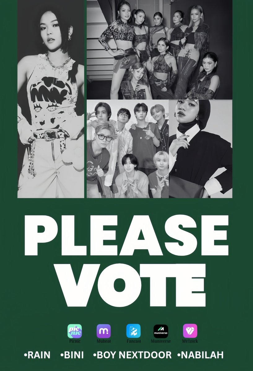 VoteRain_'s tweet photo. 𝙍𝘼𝙄𝙉𝘿𝙀𝘼𝙍𝙎 𝘼𝙉𝘿 𝙎𝙃𝙄𝙋𝙋𝙀𝙍𝙎!!

 It's the FINAL DAY of voting, and we're calling on ALL fans to GO ALL OUT and support Rain! Let's make sure to cast our votes and show the world what we're made of! 

also Don't forget to vote for Nabilah, BINI, and The Boy Next Door too! Let's work together to make sure all our favorites win!  Let's do this, Raindears! Let's make it happen! 💚🌸💙♥️ 

RAIN - HOTTEST TRENDING FEMALE ROOKIE OF THE YEAR

BINI - FEMALE GROUP OF THE YEAR

NABILAH - FEMALE ARTIST OF THE YEAR

BND - HOTTEST TRENDING MALE ROOKIE OF THE YEAR

 #VoteForRain #SupportNabilahBINIandTheBoyNextDoor