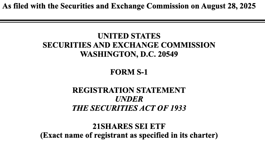 Screenshot of 21Shares SEI ETF S-1 Filing with the SEC