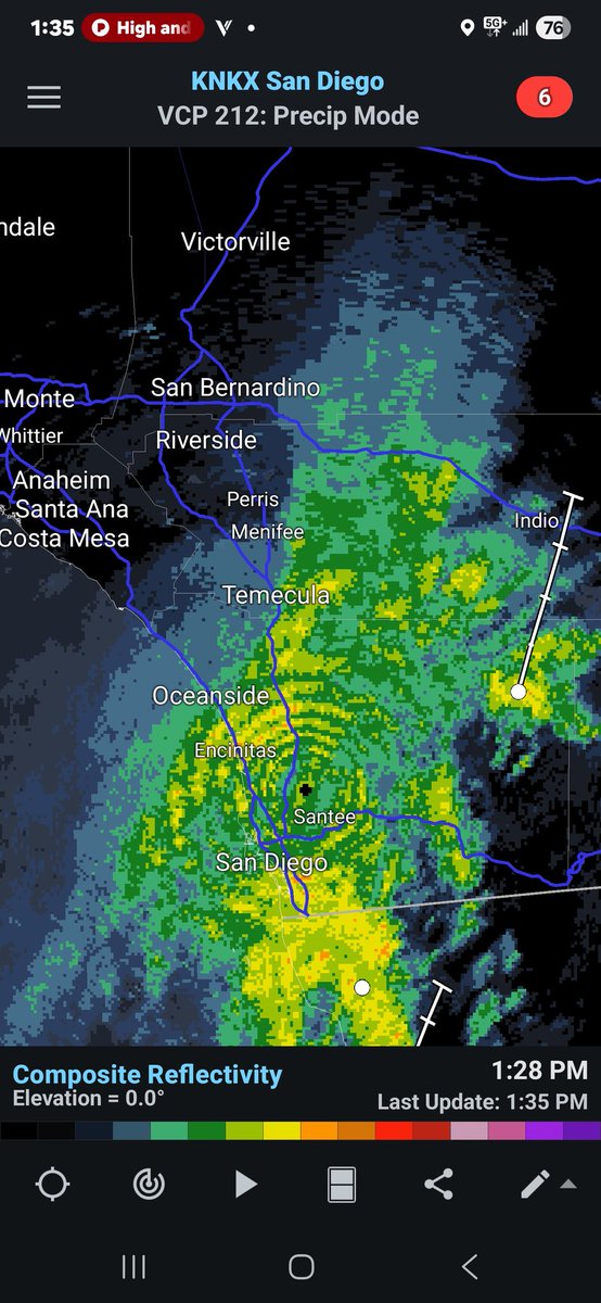 Band of Subtropical moisture with light to moderate rainfall now gradually moving inland through San Diego county, eastern  IE and our lower deserts. 

#CAwx #Rain #SoCal #Monsoon2025 #TropicalstormJuliette #SanDiego