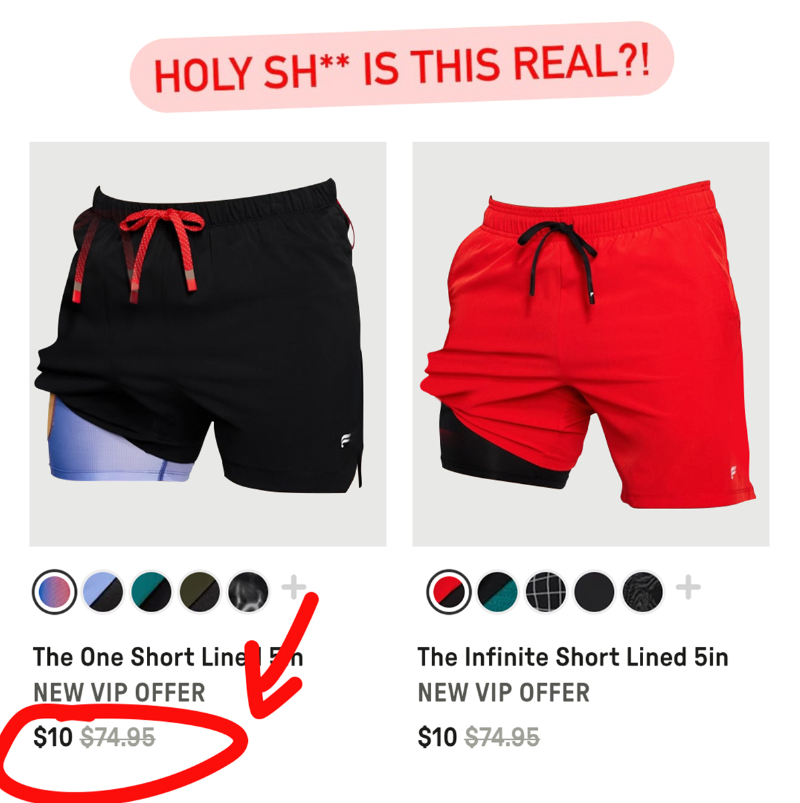 fabletics_men's tweet photo. The perfect short didn’t exist — until now. And when they’re just $10 for new vips? This is a deal you can’t afford to miss out on.