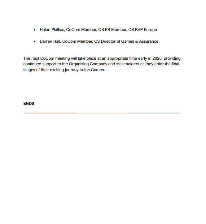 Commonwealth Sport Coordination Commission for Glasgow 2026 commends progress