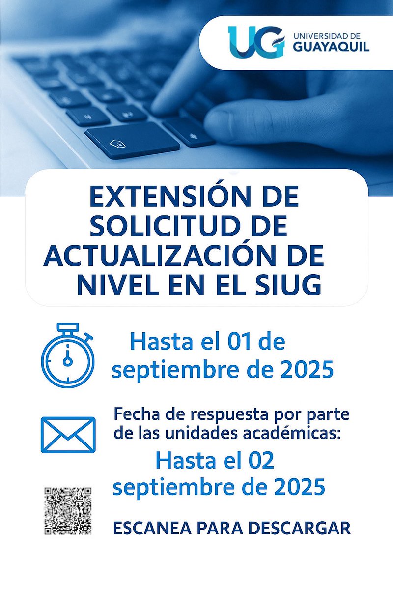 UgFcm's tweet photo. #FCMteinforma
Twitter: @ugfcm
Instagram: @ugfcm

EXTENSIÓN DE SOLICITUD DE ACTUALIZACIÓN DE NIVEL EN EL SIUG 
Hasta el 01 de septiembre de 2025

Fecha de respuesta por parte de la unidades académicas: Hasta el 02 de septiembre de 2025

📎https://t.co/4rE7Brt2OD https://t.co/LmKdzk1Ars