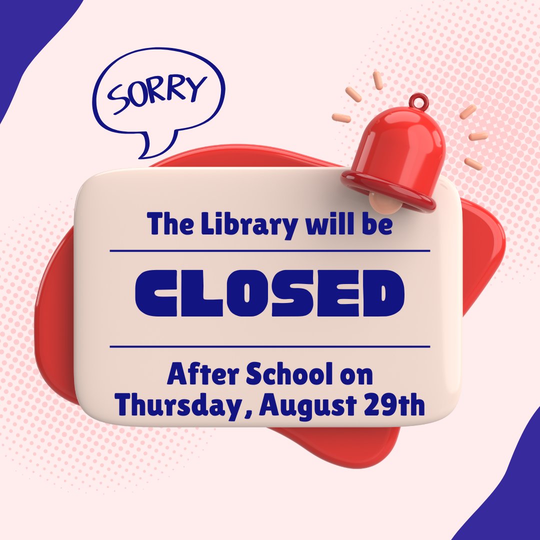 SRTexanLibrary's tweet image. Your #TexanLibrary will be closed after school on Thursday August 29th.  Please plan accordingly.