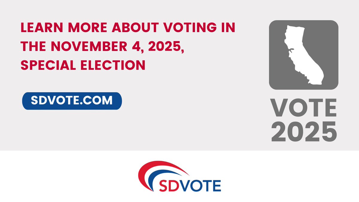 Every active registered voter in San Diego County will receive a ballot in the mail the week of Oct. 6 for the November special election. 

Learn more about voting in the upcoming election: sdvote.com/content/rov/en…