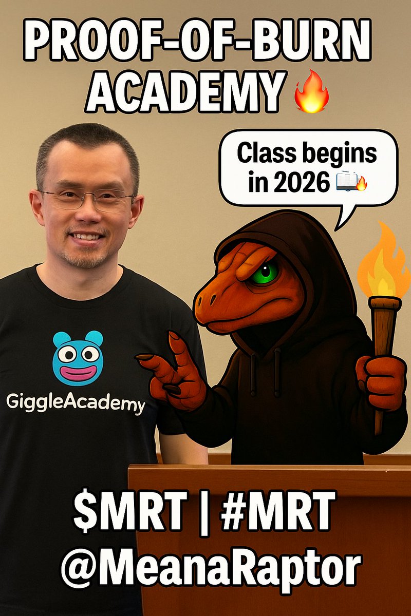 MeanaRaptor's tweet image. CZ has GiggleAcademy. Razor has Proof-of-Burn Academy. 🔥🧾
Class begins in 2026.
$MRT | #MRT | @MeanaRaptor