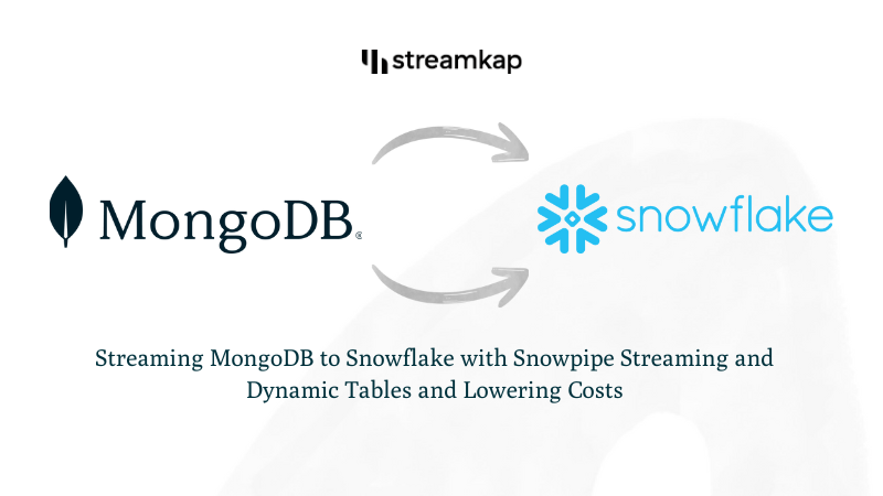 🚨 𝐍𝐞𝐰 𝐓𝐮𝐭𝐨𝐫𝐢𝐚𝐥: <a href="/MongoDB/">MongoDB</a>  → <a href="/Snowflake/">Snowflake</a>  in real time. Snowpipe Streaming + Dynamic Tables, powered by Streamkap CDC. Sub-second end-to-end (~350 ms) at lower cost than batch.

streamkap.com/blog/streaming…