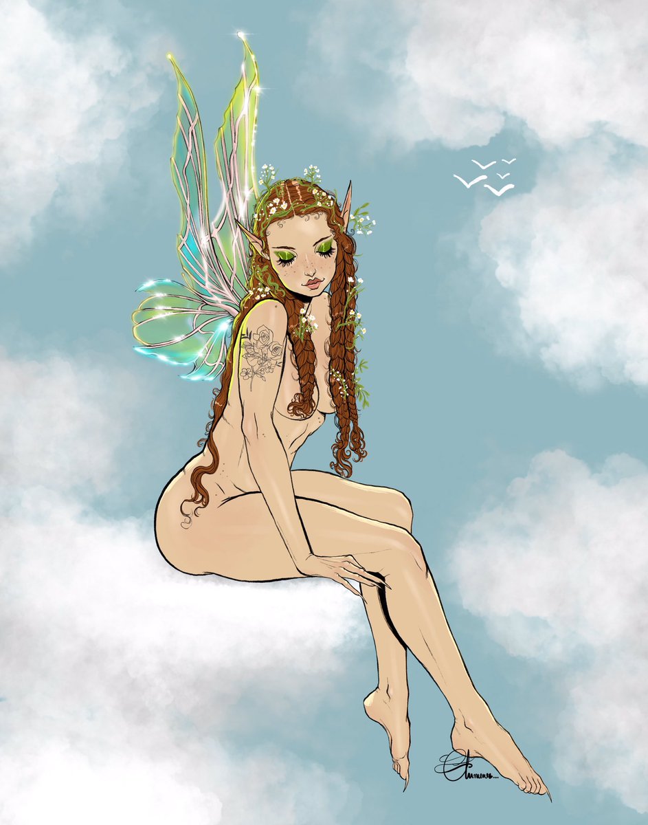 oderatheartist's tweet image. …Trying out some old brushes and attempting to perfect my lighting rendering. 

I hope your day is going well. Ndeewo!

#fairy #beautiful #woman #art #style #gingerhead #sketch #painting #illustration #pinup #pinupart #clouds #wings #colorful #birds #sky