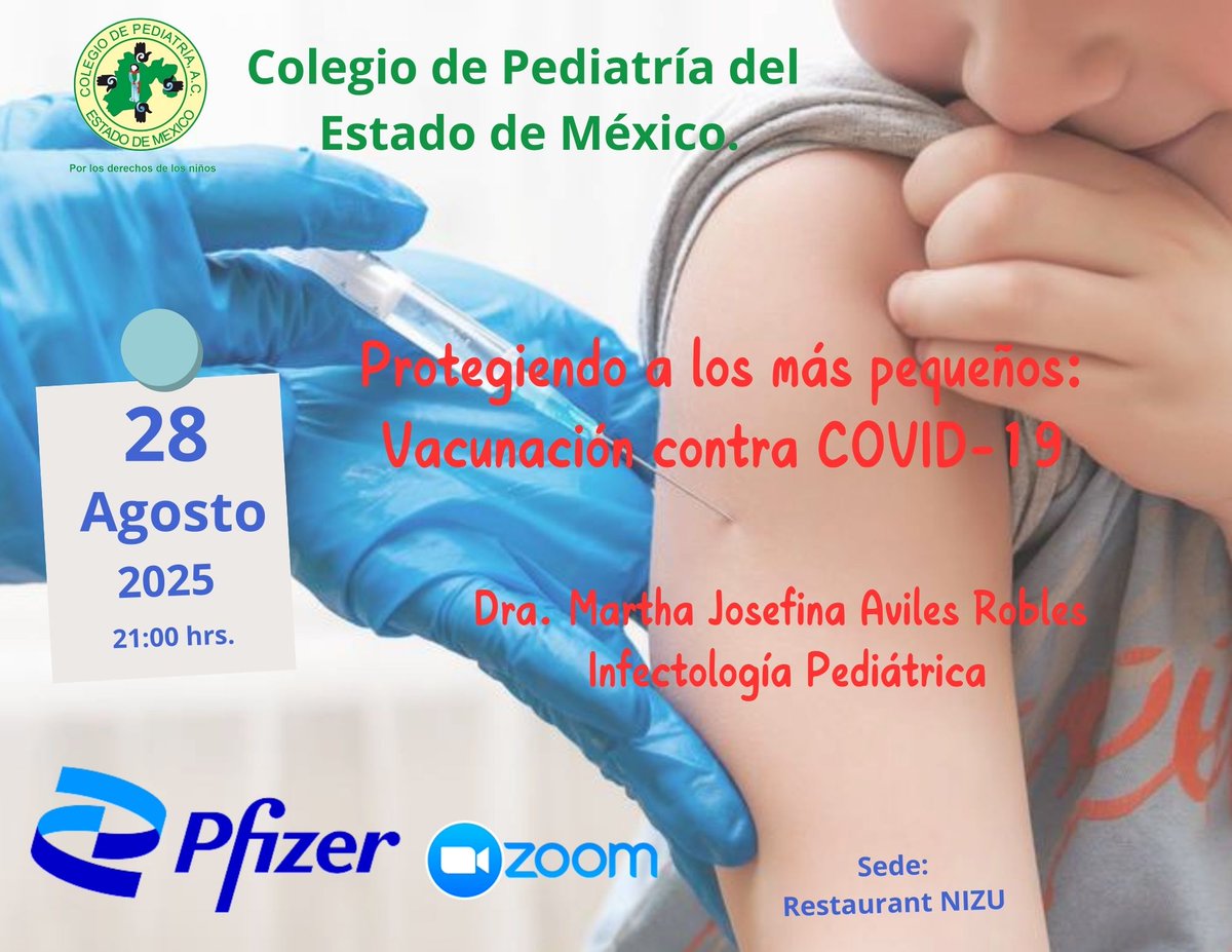 ColPedEdoMex's tweet photo. Tenemos el honor de invitarlo a la sesión del mes de agosto.

Protegiendo a los más pequeños: vacunación contra COVID-19.
Dra. Martha Josefina Avilés Robles 

28 agosto 2025 09:00 p. m. Cd de Méx.

Únase a la reunión:
https://t.co/4yYCXyJsq6

ID: 891 6333 5668
Acceso: 303771 https://t.co/QUT4M3zPF6