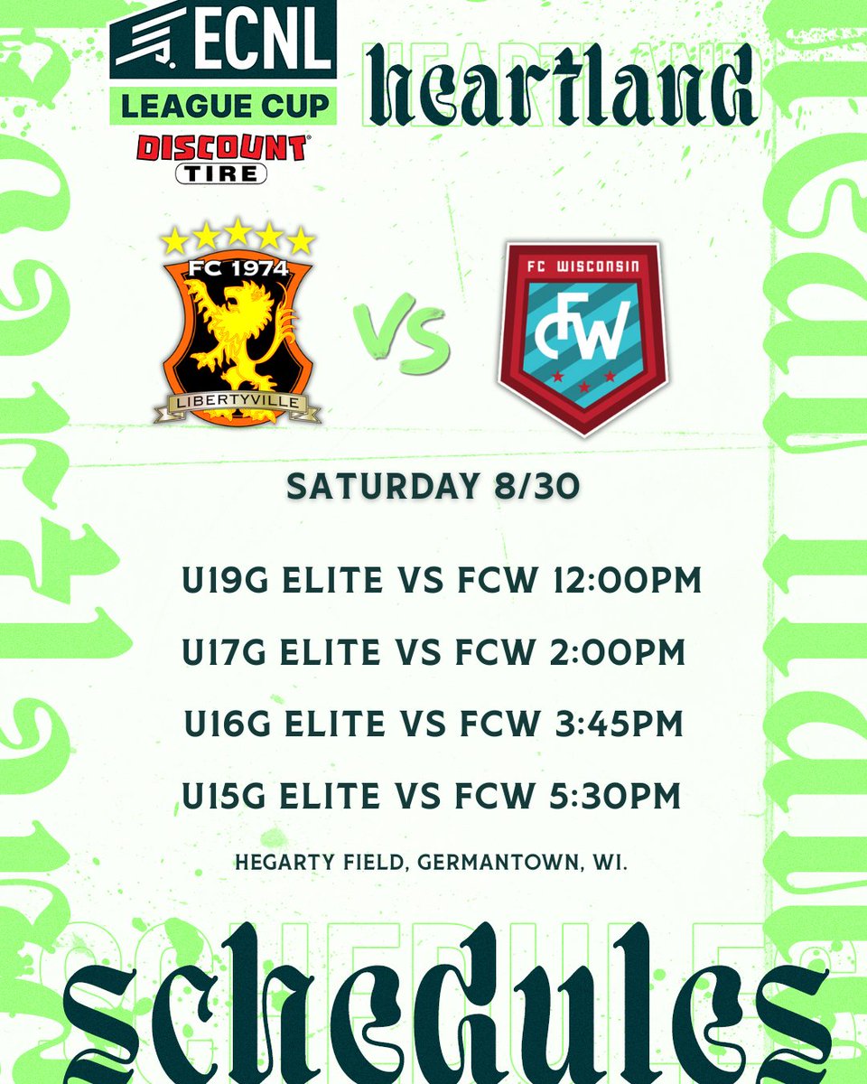 FC1974GLSA's tweet photo. Our schedule for our Elite Girls trip to face up against FC Wisconsin in ECNL League Cup action this Saturday 👇

We look to carry on our winning streak from our succesful weekend last time out in Rockford! 🙌

#WeAre74 #ECNLLeagueCup https://t.co/3iIrTqKv7W