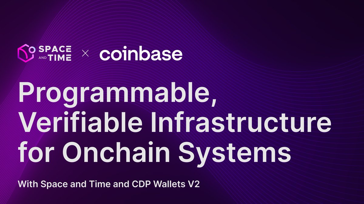 Space and Time (@spaceandtimedb) on Twitter photo Today we're proud to introduce a secure, programmable framework built on Space and Time & <a href="/CoinbaseDev/">Coinbase Developer Platform🛡️</a> CDP Wallets V2, which enables organizations to integrate onchain logic into their operations and expand their services to new communities. Today we're proud to introduce a secure, programmable framework built on Space and Time & <a href="/CoinbaseDev/">Coinbase Developer Platform🛡️</a> CDP Wallets V2, which enables organizations to integrate onchain logic into their operations and expand their services to new communities.