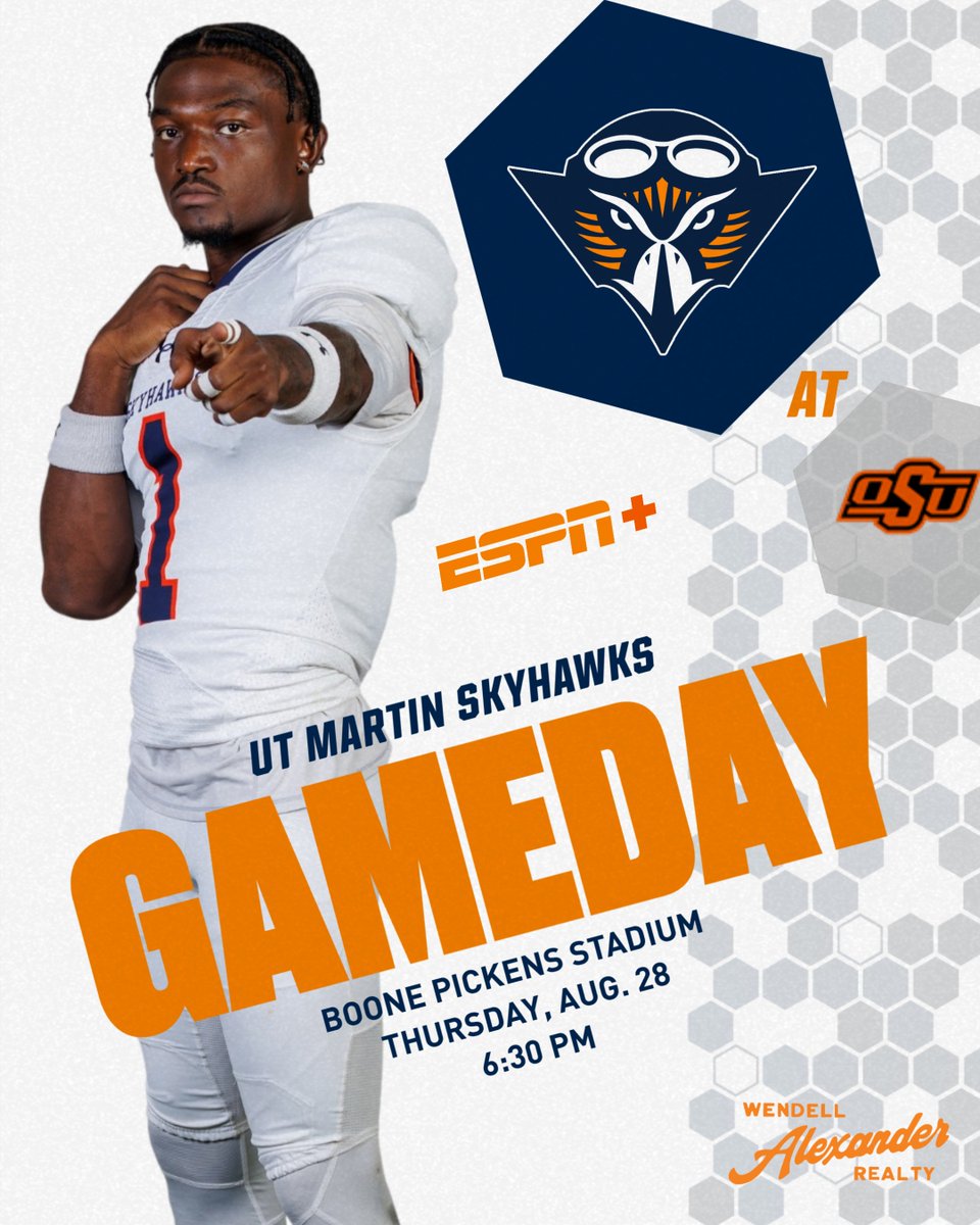 🏈GAMEDAY🏈

<a href="/UTM_FOOTBALL/">UT Martin Football</a> opens the season at Big 12 foe Oklahoma State tonight in Stillwater!

🏟️Boone Pickens Stadium
🕕6:30 pm
💻ESPN+ tinyurl.com/5a95nuzs
📻Skyhawk Sports Network tinyurl.com/mfat4wwz
📊tinyurl.com/2bwxdhdt

#MartinMade
